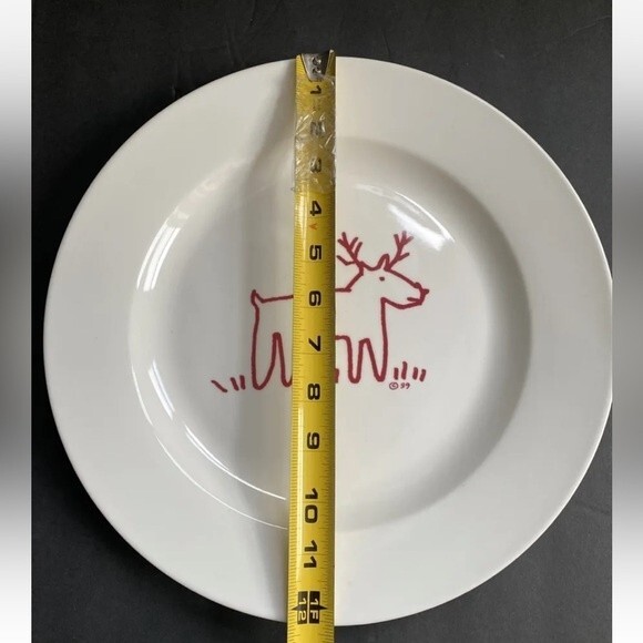 Crate & Barrel Trish Richman At Home Red Reindeer Christmas Platter 12"  1999 - Picture 3 of 7